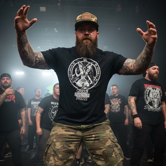 Port & Company Green Panther Press Graphic Tee Black Relaxed - Picture 2 of 6